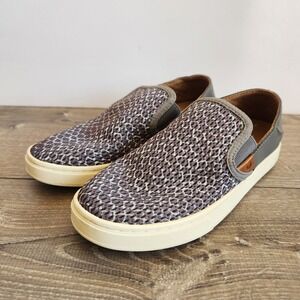 OluKai Pehuea Pa'I Slip On Tan Mesh Shoes Womens Size 5 Gray‎ Snakeskin Pattern